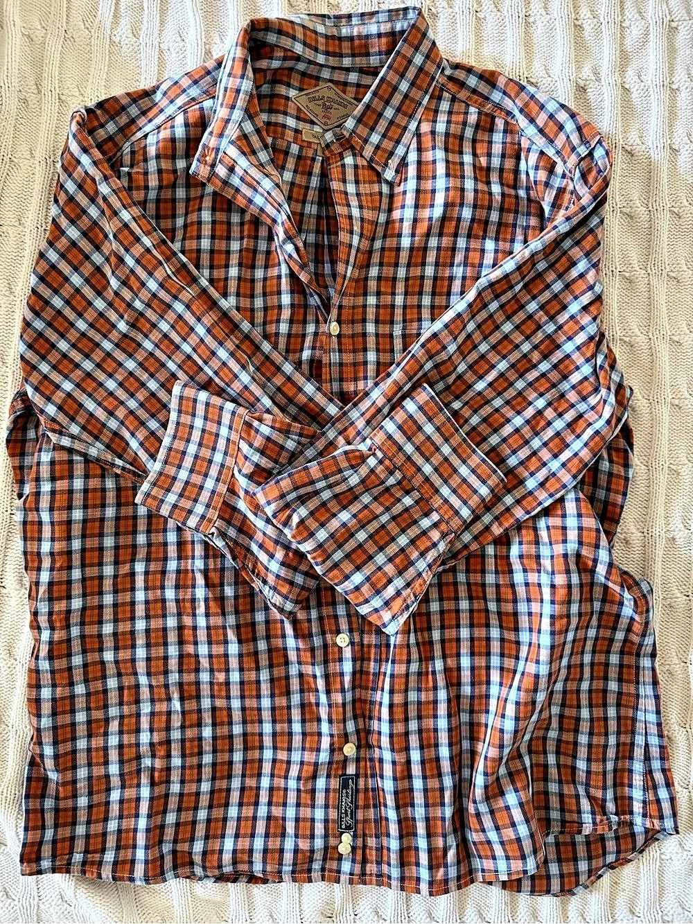 Bills Khakis Sport Shirtings Plaid Tailored Fit Shirt Orange & Blue Large